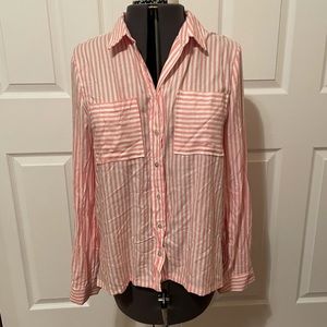 NWOT Pink White Striped Button Up